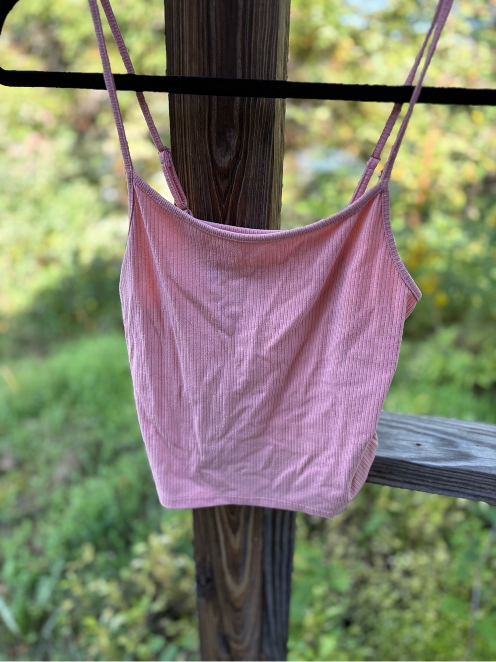 American Eagle Outfitters Pink Ribbed Spaghetti Strap Cami